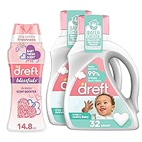 Dreft Stage 2: Active Baby Hypoallergenic Laundry Detergent Liquid Soap, 64 Total Loads, 46 fl oz (Pack of 2), with Blissfuls Scent Booster Beads for Washer, Fresh, 14.8