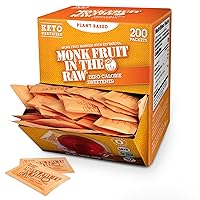 MONK FRUIT IN THE RAW, Natural Monk Fruit Sweetener w/Erythritol, Sugar-Free, Keto, Gluten Free, Zero Calorie, Low Carb, Vegan Sugar Substitute, 200 Count Packets (Pack of 1)