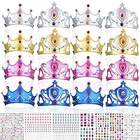 27 Pcs Princess Party Crowns Set 16 Pcs Princess Party DIY Crown with 11 Pcs Diamond Stickers Princess Party Supplies