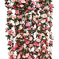 PARTY JOY 5pcs 41Ft Flower Garland Fake Rose Vine Artificial Flowers Hanging Rose Ivy Hanging Baskets Wedding Arch Garden Background Decor (Pink, 5)