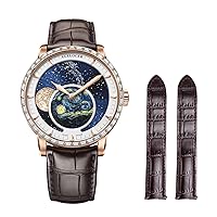 Agelocer Original Men's Watch with 3D Moon Phase Dial, Luxury Automatic Mechanical Watch for Business, Dating, Casual, Comes with Extra Leather Star