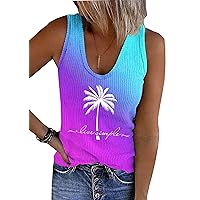 Live Simple Coconut Tree Gradient Tank Top for Women Summer Sleeveless Beach Tank Shirts Casual Vacation Tank Vest(Purple,X-Large)