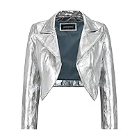 Ladies Shinny Cropped Leather Shrug Slim-fit Short Body Jacket Bolero Style 5650