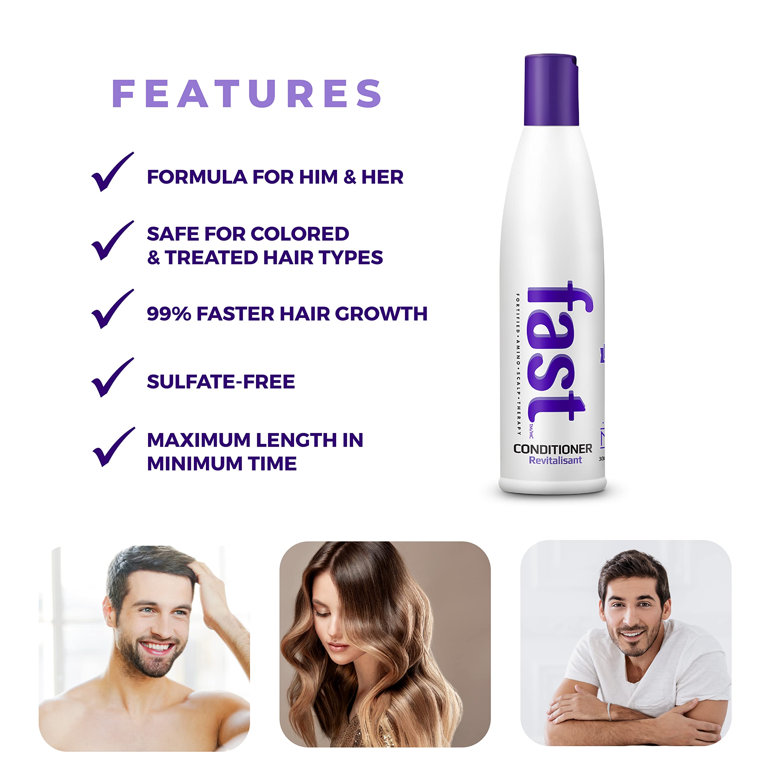 Nisim F.A.S.T Fortified Amino Scalp Therapy Conditioner for Hair Growth - Supports Faster & Longer Hair with Essential Nutrients, Amino Acids & Proteins - Sulfate-free, Paraben-free, 10 fl oz.