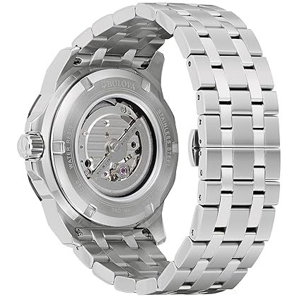 Bulova Marc Anthony Men's Automatic Marine Star Stainless Steel Watch,Open Aperture,Exhibition Case Back,Diamond Accent Blue Sunray Dial, (Model:98D184)