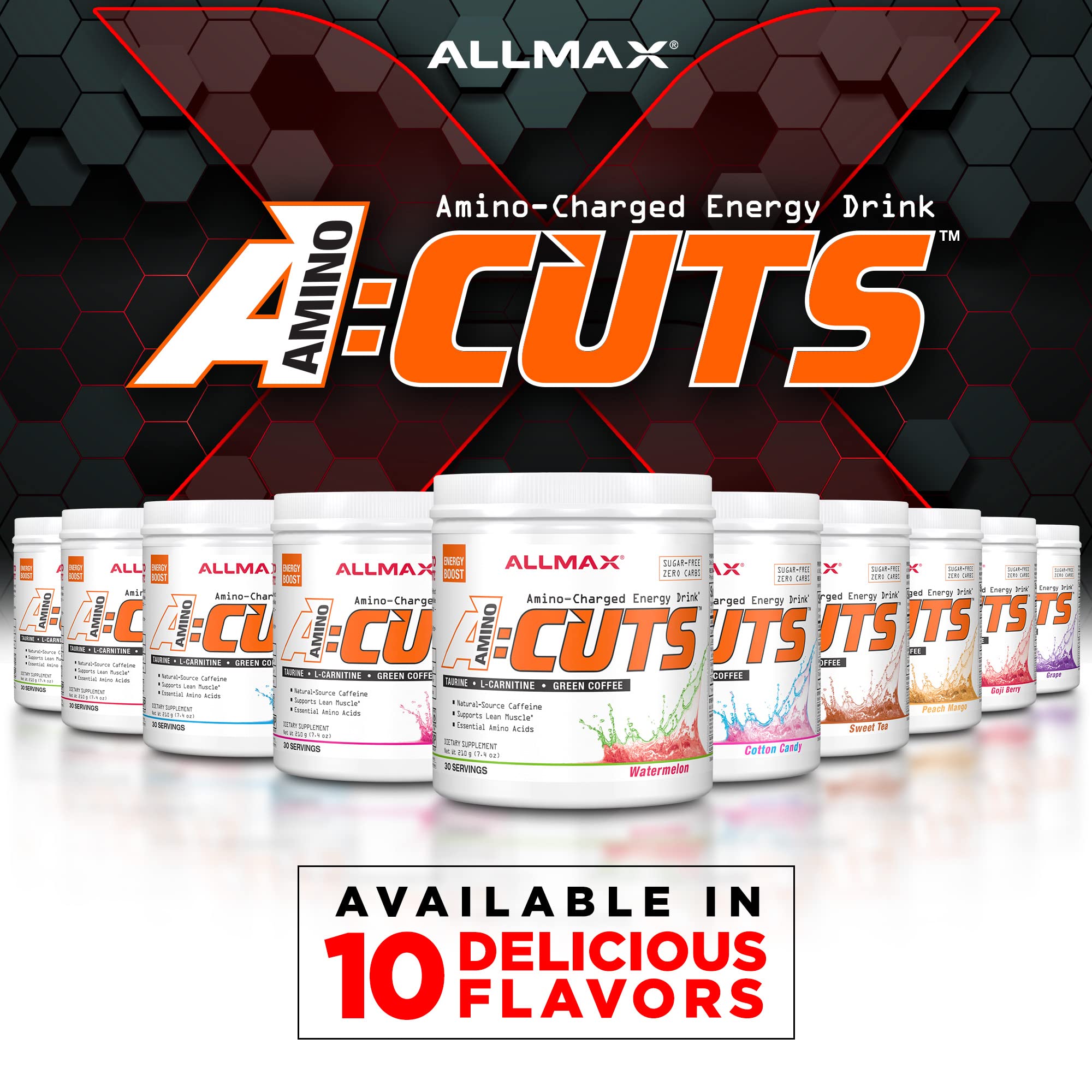 ALLMAX Nutrition AMINOCUTS (ACUTS), Amino-Charged Energy Drink with Taurine, L-Carnitine, Green Coffee Bean Extract, Sweet Tea, 30 Servings