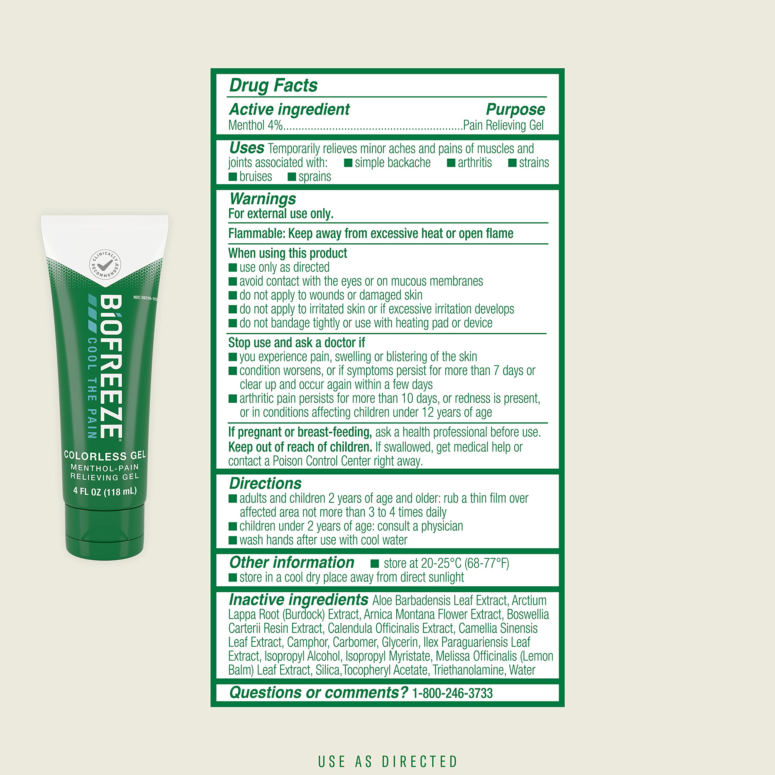Biofreeze Menthol Pain Relieving Colorless Gel 4 FL OZ Tube For Pain Relief Associated With Sore Muscles, Arthritis, Simple Backaches, And Joint Pain (Packaging May Vary)