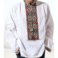 Vyshyvanka Mens Ukrainian Embroidered Shirt Hutsul White Linen Multy Color NIZINKA Slavic Wedding Gift Idea