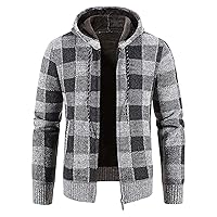 Cardigan Sweater For Men,Men's Full Zip Print Cardigan Hoodie Fleece Lined Long Sleeve Slim Fit Winter Coat