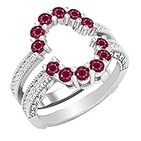 Dazzlingrock Collection Round Gemstone & White Diamond Ladies Enhancer Guard Double Wedding Ring, Sterling Silver