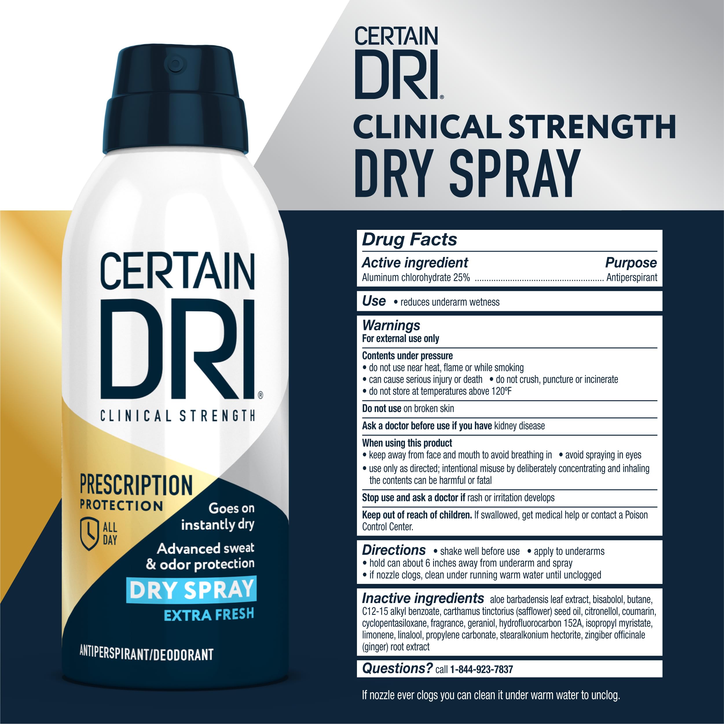 Certain Dri Prescription Strength Clinical Antiperspirant Deodorant Dry Spray for Men and Women, Fast Acting Protection from Excessive Sweating, 4.2 oz