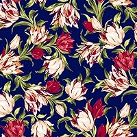 Texco Inc Floral Hi Multi Chiffon Washed 100% Poly No Stretch Prints, Maternity, Decoration, Woven, Apparel, DIY Fabric, Navy Red 10 Yards