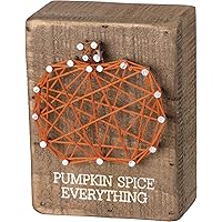 Primitives by Kathy Distressed Wood Slat Sign - 'Pumpkin spice everything' with Hand-Strung Heart, Wall Art & Desk Decor for Home