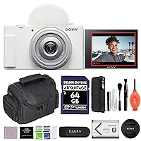 Sony ZV-1F Vlogging Camera (White) Bundle with Camera Pouch, Gadget Bag, Starter Kit & More, Black