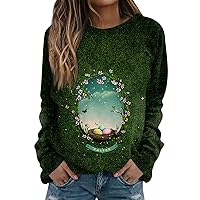 Easter Outfits for Women,Women's Long Sleeve Casual Fashion Easter Egg and Bunny Printing O-Neck Pullover Top Blouse