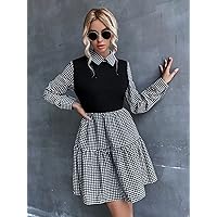 Women's Casual Dresses Gingham Print Ruffle Hem Dress Charming Mystery Special Beautiful (Color : Multicolor, Size : Medium)