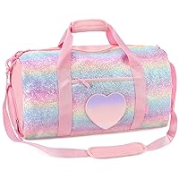 mibasies Dance Bag for Girls Duffle Bag Kids Overnight Travel Sleepover Bags with Shoes Compartment Large