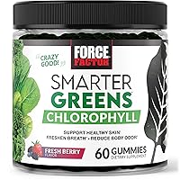 FORCE FACTOR Smarter Greens Chlorophyll Gummies to Support Skin Care, Clear Skin, and Healthy Skin, Fight Bad Breath, and Reduce Body Odor, Deodorant for Women and Men, Fresh Berry Flavor, 60 Gummies