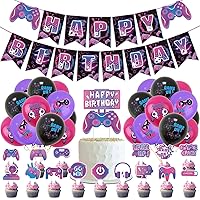 Video Game Birthday Party Decoration Set, Purple Game Birthday Party Supplies, Includes Birthday Banner Balloon Cake Decoration