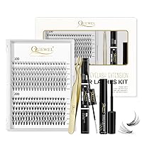 QUEWEL DIY Eyelash Extensions Kit, 240 Pcs Eyelash Applicator Tool, Super Hold Lashes Bond and Seal, Clusters Lash Glue Remover Easy to Apply at Home(10D+20D D MIX8-14)