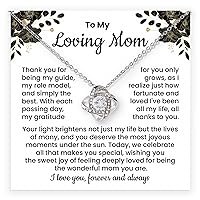 To My Loving Mom Necklace Present From Daughter Or Son, Amazing Mother's Day Gift Ideas, Birthday Presents For Mom, Love Knot Jewelry With Wonderful Message Card And Gift Box For Necklace