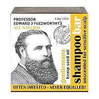 Professor Fuzzworthy's Beard & Hair Hemp Shampoo Bar - Unscented for Sensitive Skin - Normal Dry Oily Hair 4.2oz