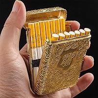 Metal Vintage Cigarette Case, Tri Fold Design Peaky Blinders Cigarette Box for Hold 16 84mm Cigarettes, Classic Metal Double-Sided Cigarette Case for Women Men, Gold