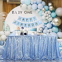 B-COOL Sequin Tablecloths Rectangular Table Overlays Baby Blue Spring Decorations Sparkly Cloth for Reception Baby Shower Tablecloth 90x156inch