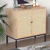 XIAO WEI Sideboard with Handmade Natural Rattan Doors, Rattan Cabinet Console Table Storage Cabinet Buffet Cabinet, for Kitchen, Living Room, Hallway, Entryway, Natural