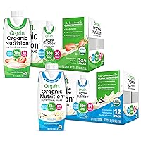 Orgain Organic Nutritional Vegan Protein Shake, Vanilla Bean (Pack of 12) Organic Nutritional Protein Shake, Strawberries & Cream (Pack of 12)