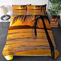 Sleepwish Palm Tree Bedding Sets Queen Ocean View Duvet Cover Orange Yellow Tropical Beach Bed Set Sunset Tropical Bedspreads