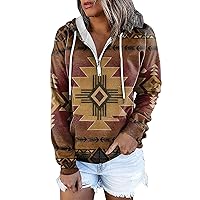 RMXEi Women’S Casual Geometric Horse Print Long Sleeve Drawstring Pullover Tops, Ethnic Style Hooded Sweatshirt