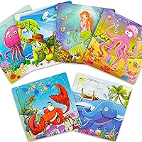 Vileafy 6 Pack Wooden Jigsaw Puzzles for Kids Ages 3-5 Years Old, Mini Travel Puzzles with Organza Bags for Kindergarteners (Animals B)