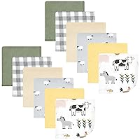 Hudson Baby Unisex Baby Flannel Cotton Washcloths, Cute Farm 12 Pack, One Size