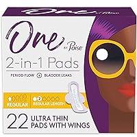 Feminine Pads with Wings (2-in-1 Period & Bladder Leakage Pads for Women), Regular, Regular Absorbency for Period Flow, Very Light Absorbency for Bladder Leaks, 22 Count
