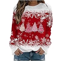 Womens Merry Christmas Sweatshirt 2023 Color Block Crewneck Sweatshirt Trendy Christmas Tree Pullover Casual Long Sleeve Tops
