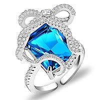 Uloveido Exaggerate Cubic Zirconia Cocktail Rings Open Adjustable Luxury Wedding Party Jewelry Big Crystal Finger Rings for Women Teen Girl