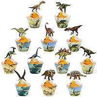 Dinosaur Cupcake Toppers and Dinosaur Cupcake Wrappers 48 Pcs Dinosaur Party Decorations Birthday Party Supplies For Boys Dino Cupcake Topper