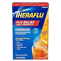 Theraflu Max Strength Daytime Flu Medicine for Flu Symptom Relief with Acetaminophen and Dextromethorphan HBr, Honey Lemon Flavored - 6 Powder Packets
