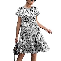 KIRUNDO Women's 2024 Summer Casual Dress Ruffle Short Sleeves Floral Print Round Neck Loose Pleated Tiered Mini Dresses
