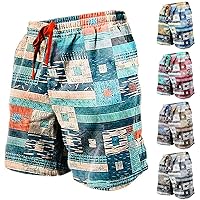 Mens Beach Shorts Casual Plus Size Summer Hawaiian Elastic Waist Trunks with Pockets Graphic Print Drawstring Shorts