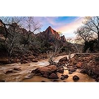 Zion National Park Photography Print (Not Framed) Picture of The Watchman Overlooking the Virgin River at Sunset in Utah Western Wall Art Nature Decor (5