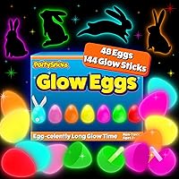 PartySticks 48 Easter Glow Eggs & 144 mini Glow Sticks 192pcs total, Glow-in-the-Dark Kids Teens Adults Easter Basket Stuffers Fillers Gift for Hunt Game, Party Favors, Boys Girls Classroom Prizes