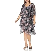 S.L. Fashions Women's Plus Size Metallic Boudre Tier Dress