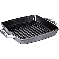 Staub 40511-729 Grill & Frying Pan Pure Grill Pan, Square, Gray, 9.1 inches (23 cm), Double Handed, Cast Iron, Enamel, Induction Compatible
