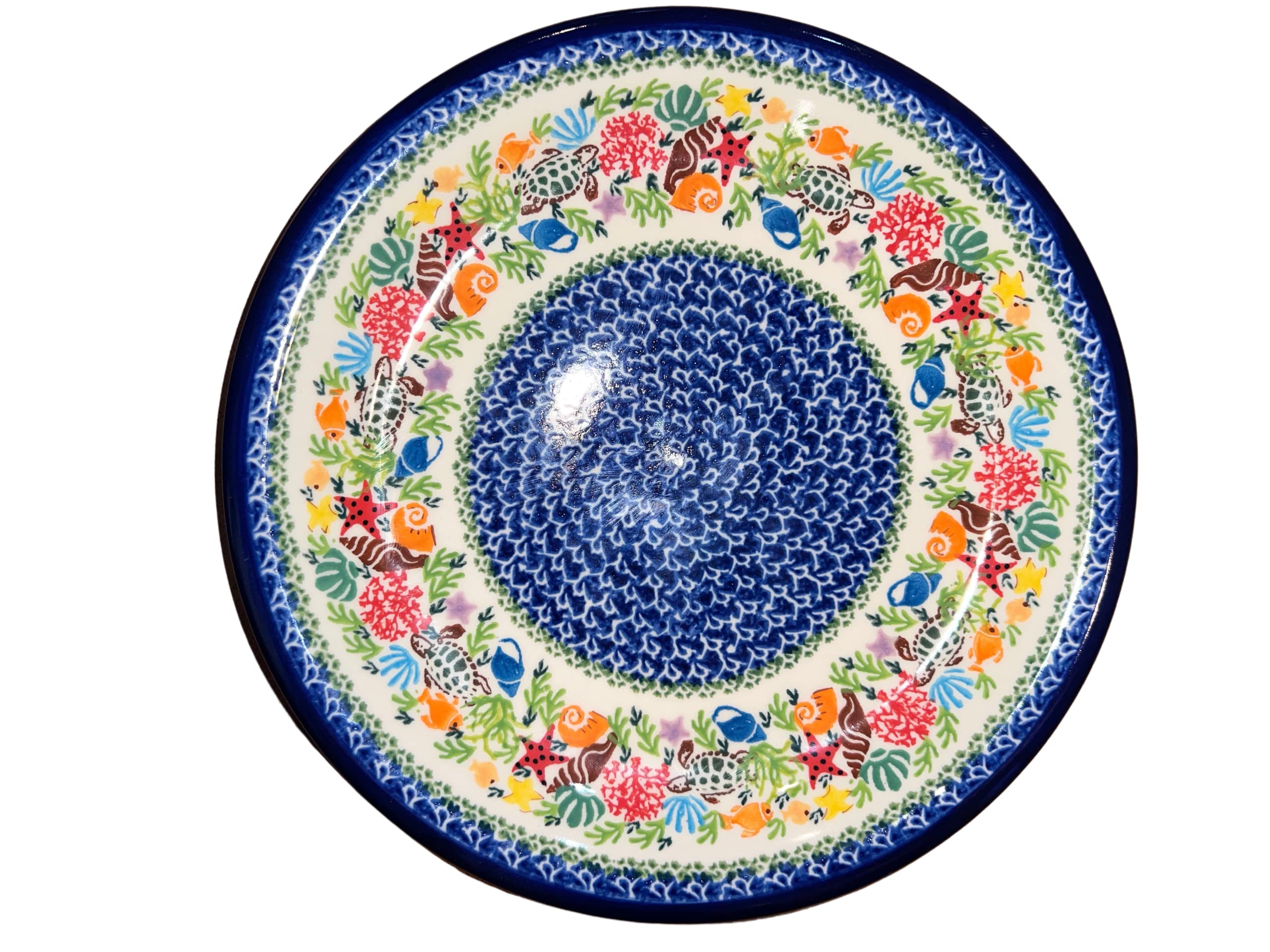 Polish Pottery Sea Life 10.25 inch Dinner Plate,Blue