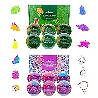 Bath Bombs for Kids with Surprise Dinosaur and Unicorn Toy Inside, 6 Bubble Bath Bombs Fizzies, Fruity Scents, Relaxing Aromas, Gentle and Kids Safe with Bath Toys