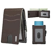 Wallet for Men - Pop Up Case, Cash Slot, and Credit Card Slot - Slim Aluminum Wallet with RFID Blocking, Minimalist Leather Wallet Front Pocket with ID Window, Gift Box (Coffee Brown)