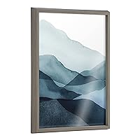 Kate and Laurel Blake Blue Mountain Range Framed Printed Glass Wall Art by Amy Lighthall, 18 x 24 Gray, Decorative Landscape Glass Art for Wall