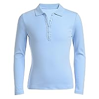 Girls' School Uniform Long Sleeve Polo Shirt, Button Closure, Comfortable & Breathable Fabric
